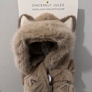Sincerely Jules Brown Animal Ear Hood with Scarf